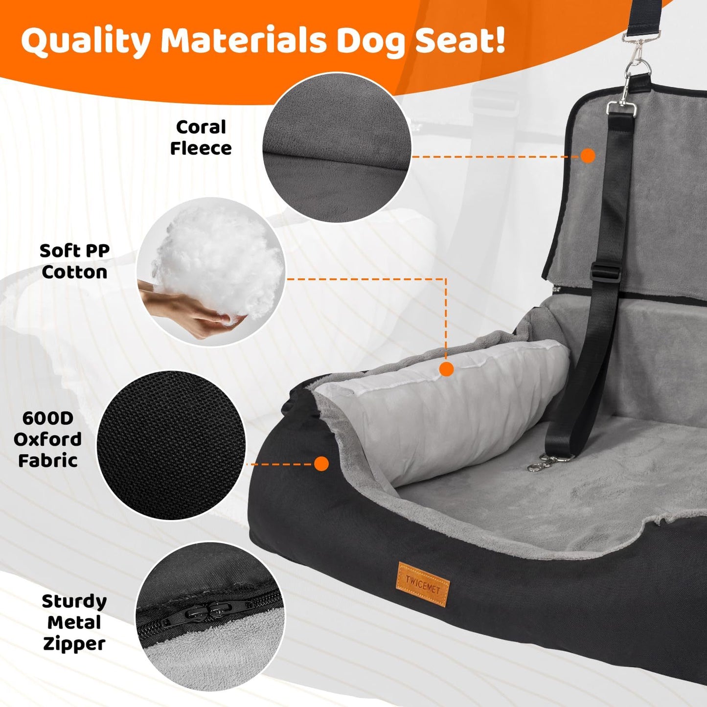 Luxury Coral Fleece Dog Booster Car Seat – Pet Travel Bed with Storage & Clip‑On Leash for Safe, Comfortable Trips