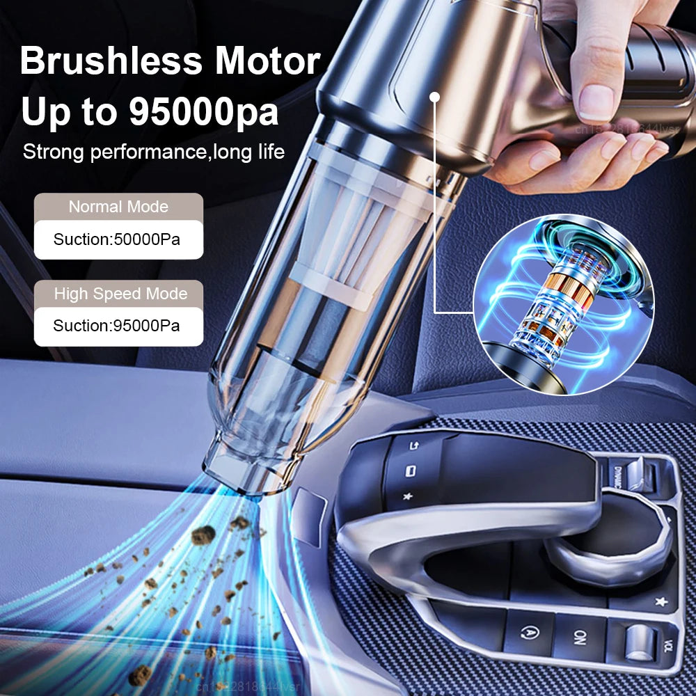 High-Suction 95000PA Car Vacuum – Portable Wireless Handheld Cleaner for Vehicle Interiors