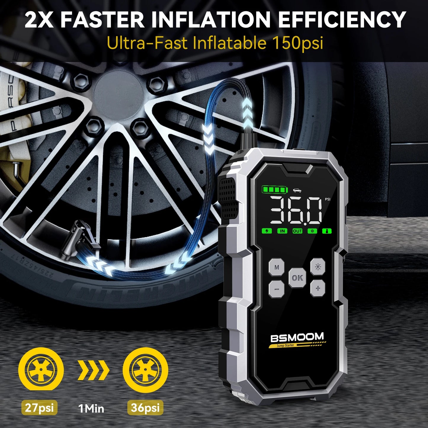 High‑Power 7000A Car Jump Starter with 150PSI Air Compressor – Portable Power Bank & Emergency Starter