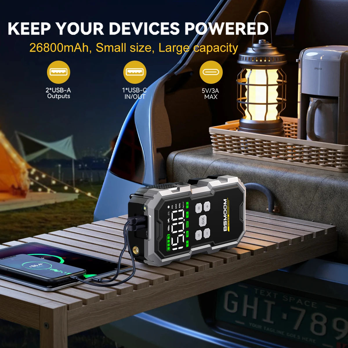 High‑Power 7000A Car Jump Starter with 150PSI Air Compressor – Portable Power Bank & Emergency Starter