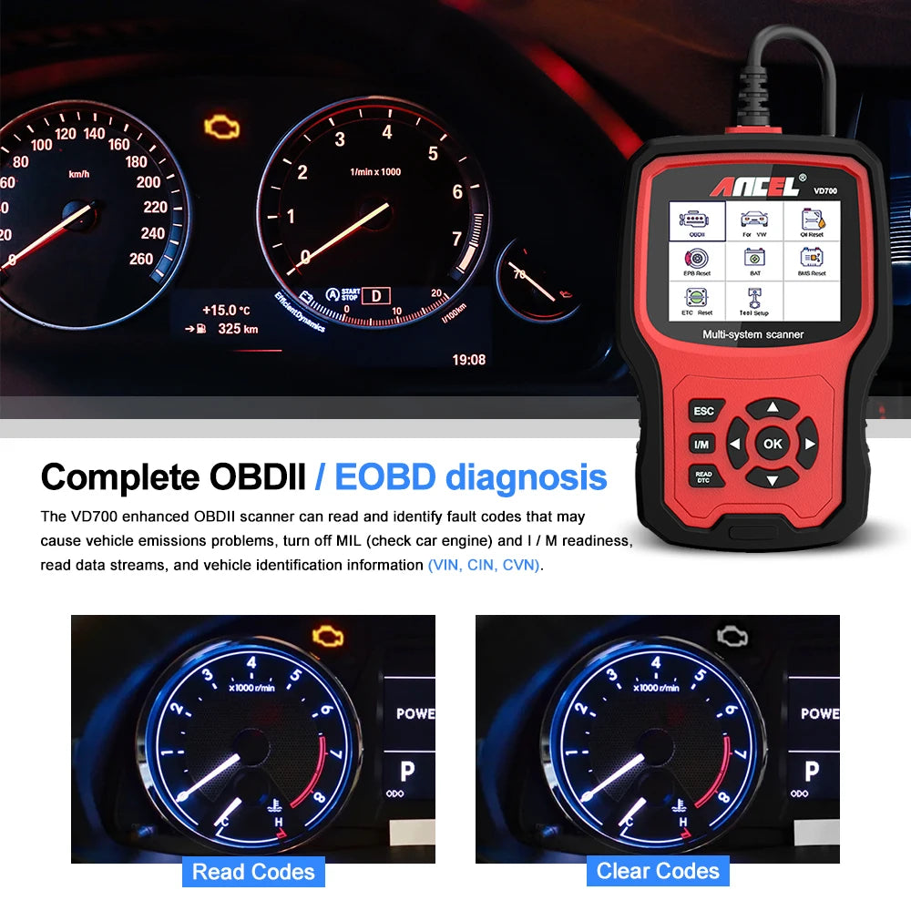 ANCEL VD700 OBD2 Scanner – Full-System Diagnostic Tool for VW, Audi, Skoda & Seat with Oil, EPB, SAS & TPMS Resets