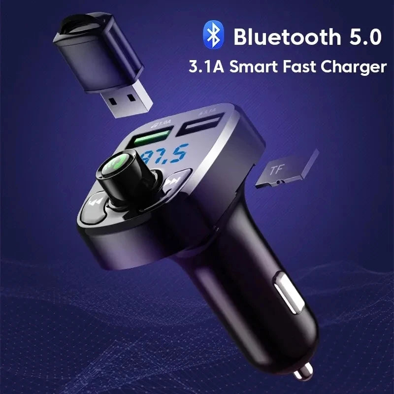 LED Bluetooth 5.0 FM Transmitter Car Charger – Hands-Free MP3 Player with QC3.0 & PD Type-C Dual USB Fast Charging