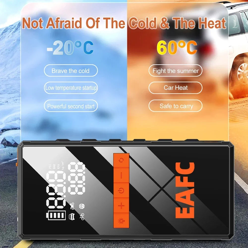12V Portable Car Jump Starter + Wireless Tire Inflator – 4‑in‑1 Air Compressor & Fast Charging Power Bank