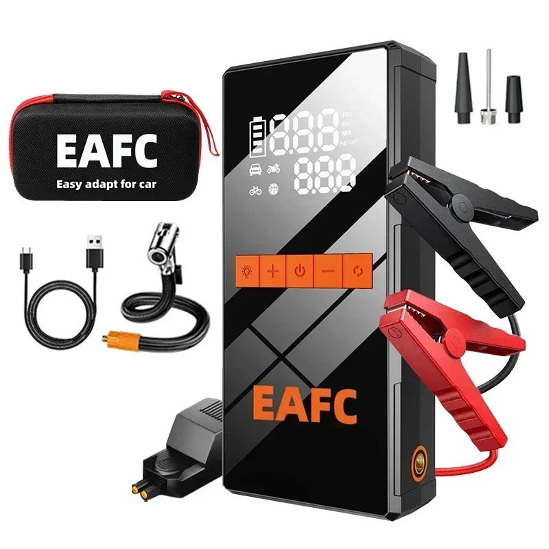 12V Portable Car Jump Starter + Wireless Tire Inflator – 4‑in‑1 Air Compressor & Fast Charging Power Bank