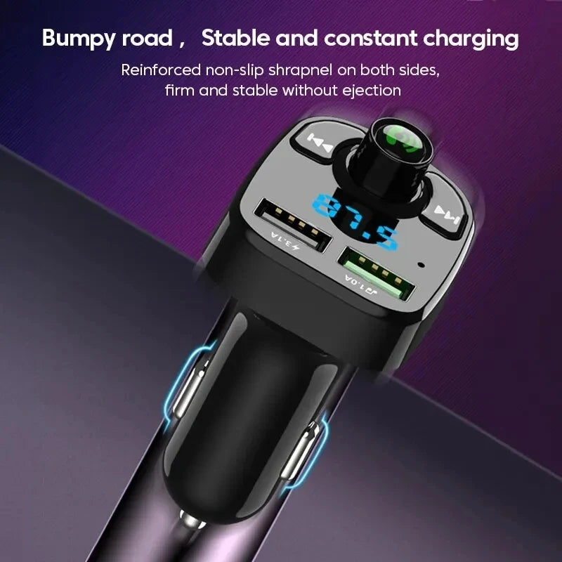 LED Bluetooth 5.0 FM Transmitter Car Charger – Hands-Free MP3 Player with QC3.0 & PD Type-C Dual USB Fast Charging