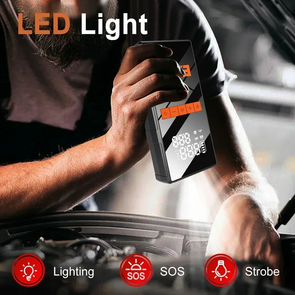 12V Portable Car Jump Starter + Wireless Tire Inflator – 4‑in‑1 Air Compressor & Fast Charging Power Bank