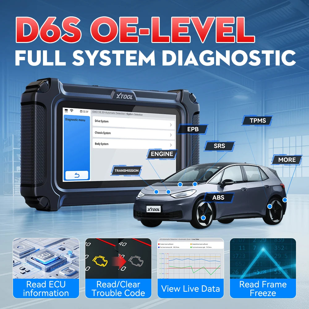 XTOOL D6S Automotive Scanner – OBD2 Code Reader with FCA AutoAuth, CAN FD & Free Lifetime Updates