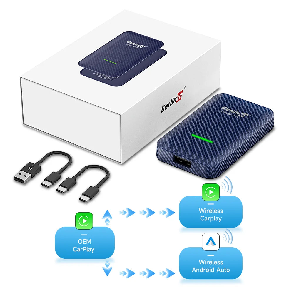 Plug & Play CarlinKit 5.0/4.0 Wireless CarPlay & Android Auto Adapter – Fast Dual‑Band WiFi & Auto‑Connect