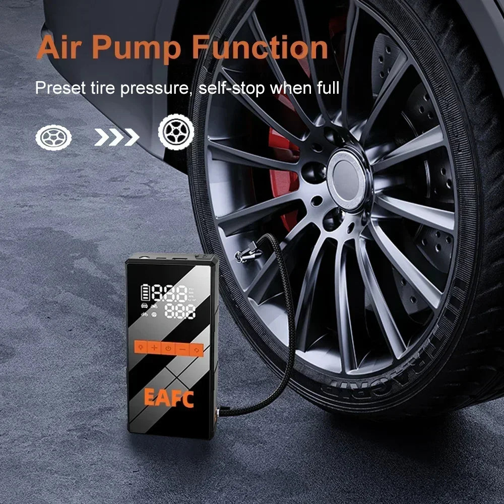 12V Portable Car Jump Starter + Wireless Tire Inflator – 4‑in‑1 Air Compressor & Fast Charging Power Bank