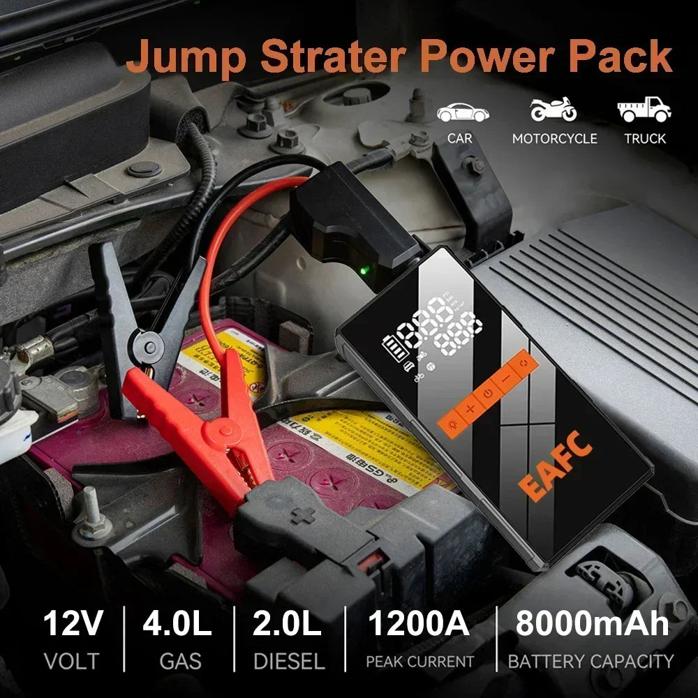 12V Portable Car Jump Starter + Wireless Tire Inflator – 4‑in‑1 Air Compressor & Fast Charging Power Bank