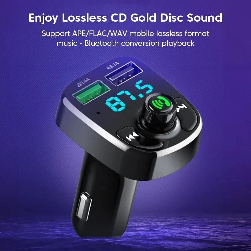 LED Bluetooth 5.0 FM Transmitter Car Charger – Hands-Free MP3 Player with QC3.0 & PD Type-C Dual USB Fast Charging