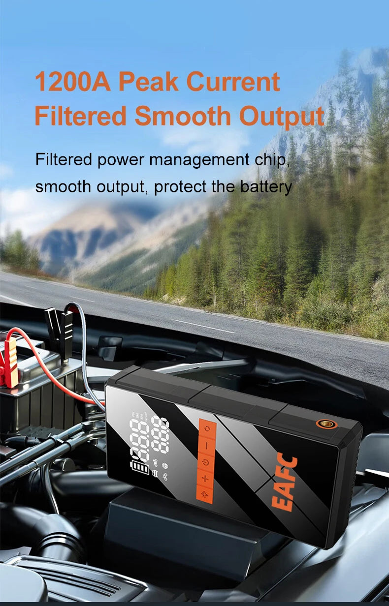 12V Portable Car Jump Starter + Wireless Tire Inflator – 4‑in‑1 Air Compressor & Fast Charging Power Bank