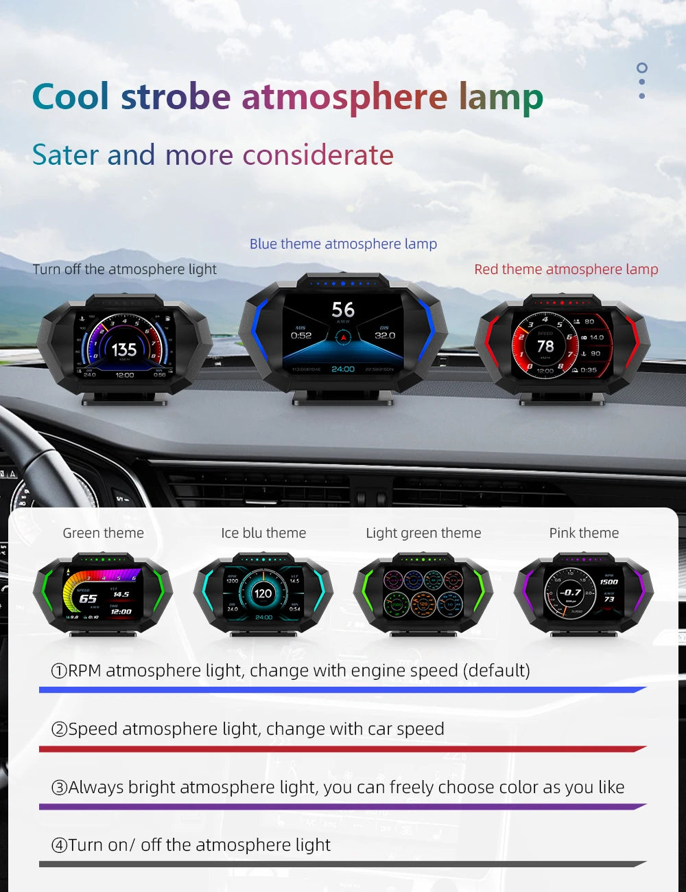 P24 OBD+GPS Car Head-Up Display – Digital HUD Speedometer with Water Temp, Fuel Consumption & Slope Meter