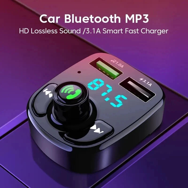 LED Bluetooth 5.0 FM Transmitter Car Charger – Hands-Free MP3 Player with QC3.0 & PD Type-C Dual USB Fast Charging