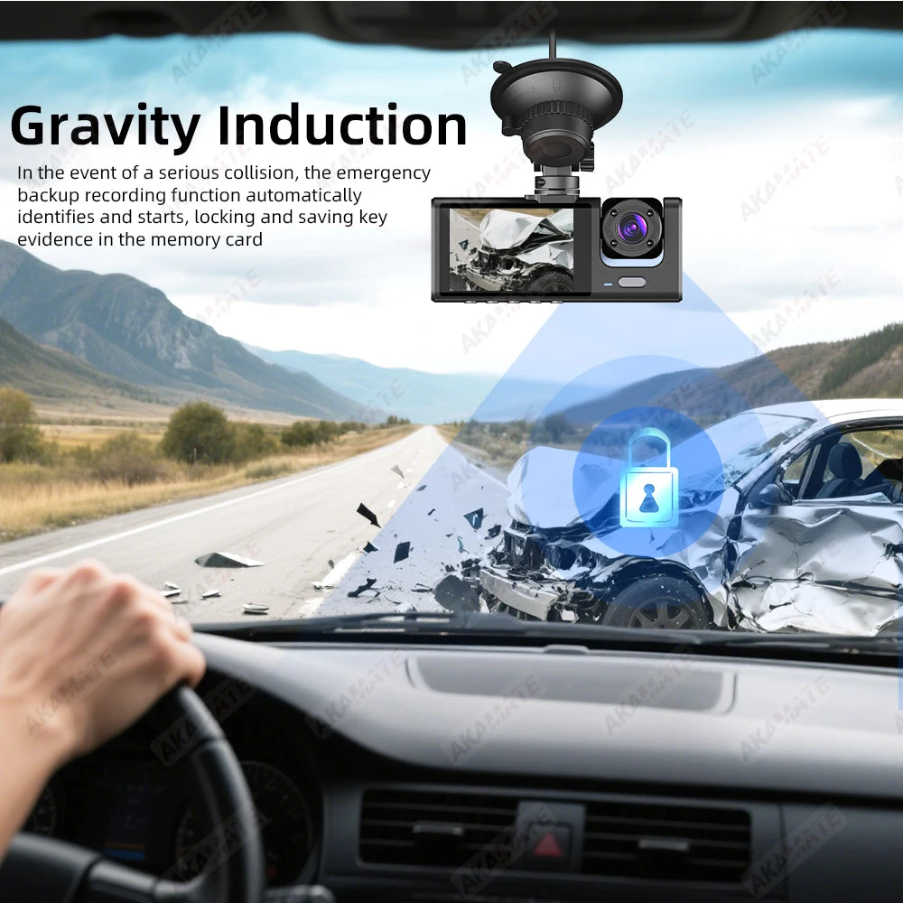 Multi-Angle 3-Channel Dash Cam – HD 1080P Car DVR with Front, Rear & Interior Cameras