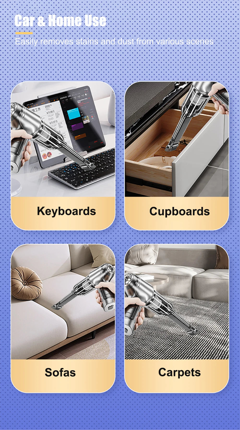 High-Suction 95000PA Car Vacuum – Portable Wireless Handheld Cleaner for Vehicle Interiors