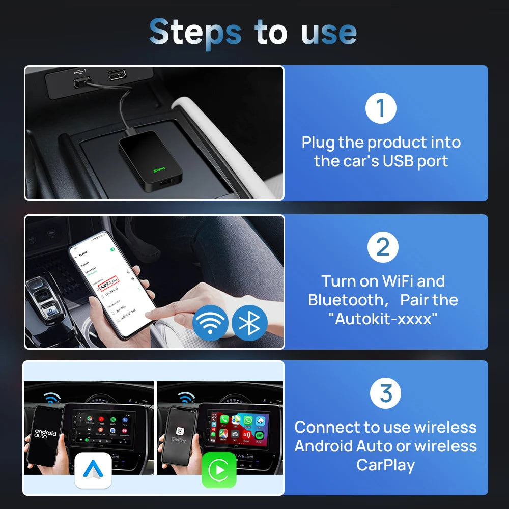 Plug & Play CarlinKit 5.0/4.0 Wireless CarPlay & Android Auto Adapter – Fast Dual‑Band WiFi & Auto‑Connect