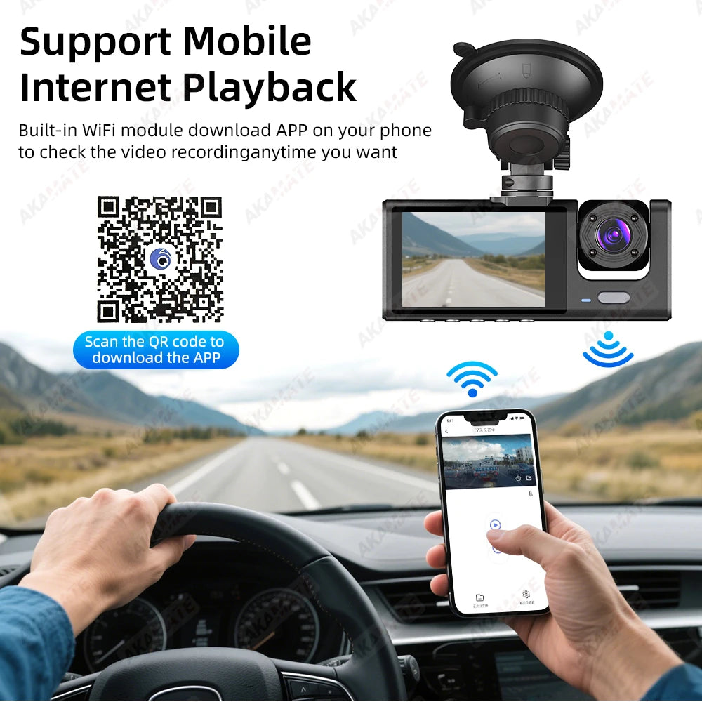 Multi-Angle 3-Channel Dash Cam – HD 1080P Car DVR with Front, Rear & Interior Cameras