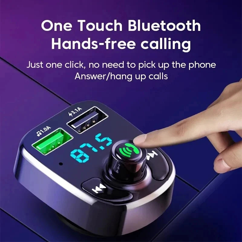 LED Bluetooth 5.0 FM Transmitter Car Charger – Hands-Free MP3 Player with QC3.0 & PD Type-C Dual USB Fast Charging