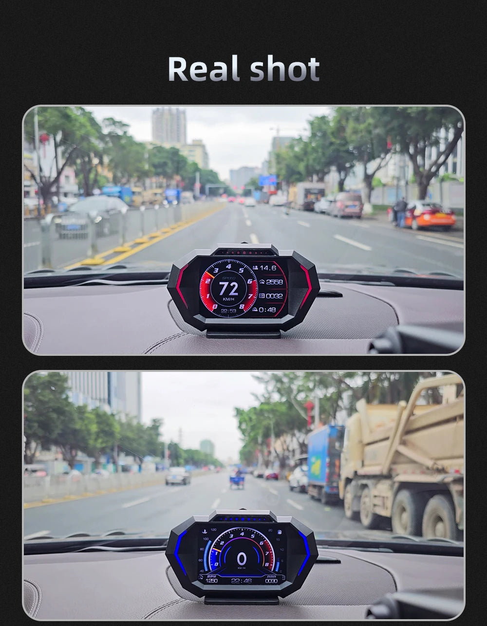 P24 OBD+GPS Car Head-Up Display – Digital HUD Speedometer with Water Temp, Fuel Consumption & Slope Meter
