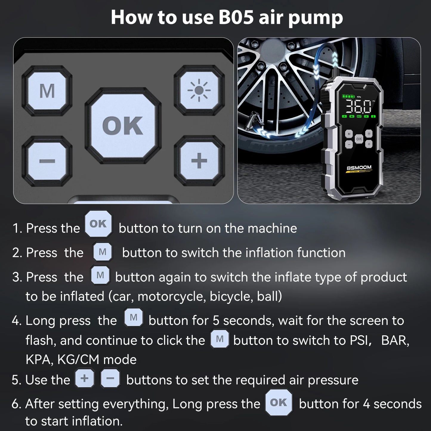High‑Power 7000A Car Jump Starter with 150PSI Air Compressor – Portable Power Bank & Emergency Starter