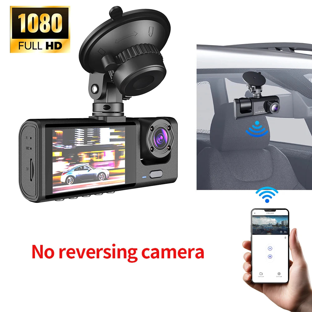 Multi-Angle 3-Channel Dash Cam – HD 1080P Car DVR with Front, Rear & Interior Cameras