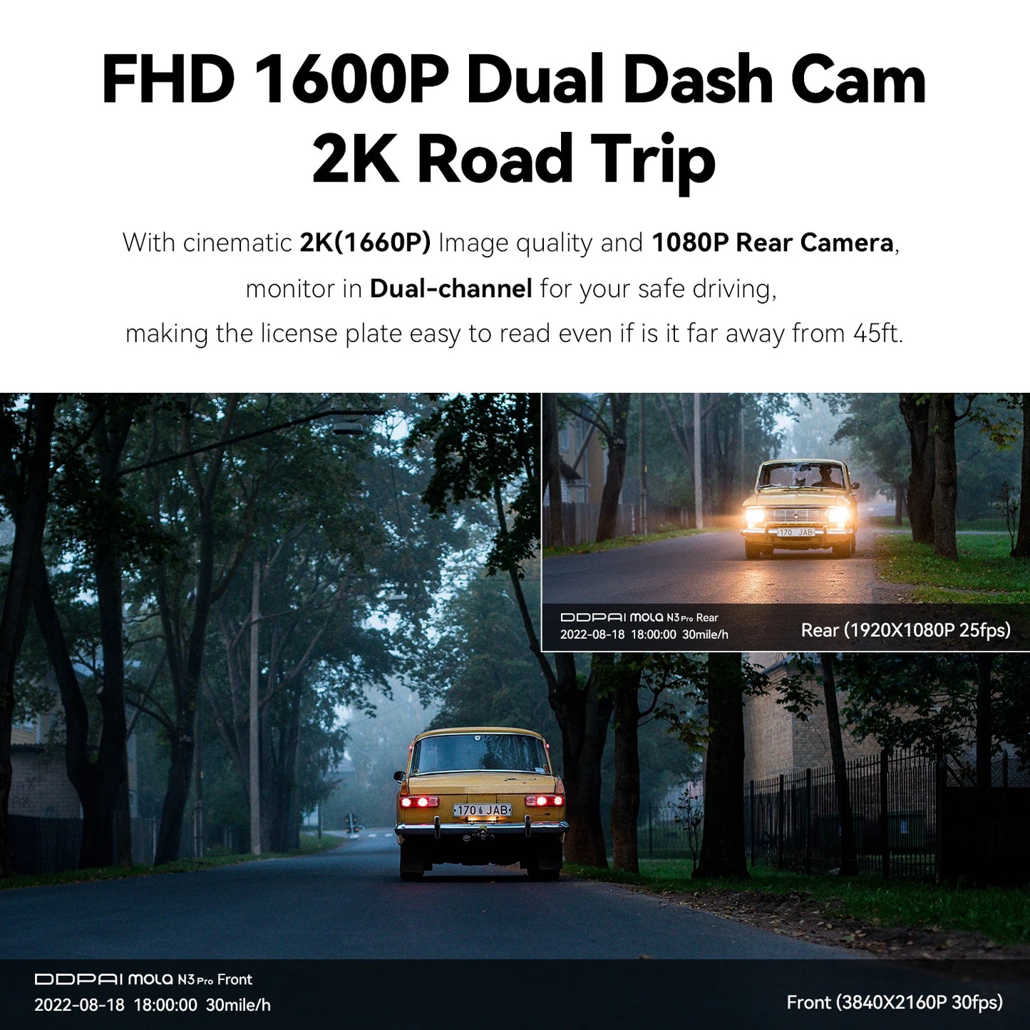 DDPAI Mola N3 Pro 2.5K Dash Cam with WiFi & Smart Connect – Vehicle DVR Recorder