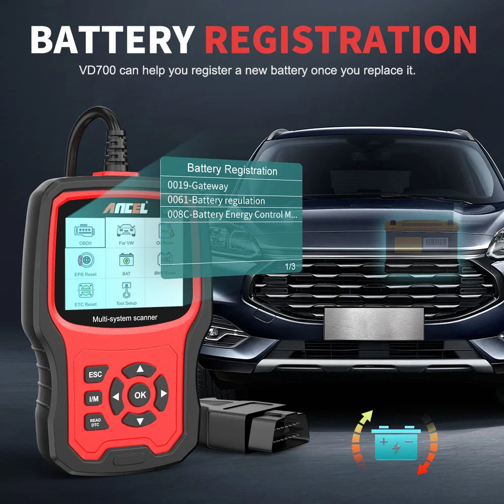 ANCEL VD700 OBD2 Scanner – Full-System Diagnostic Tool for VW, Audi, Skoda & Seat with Oil, EPB, SAS & TPMS Resets