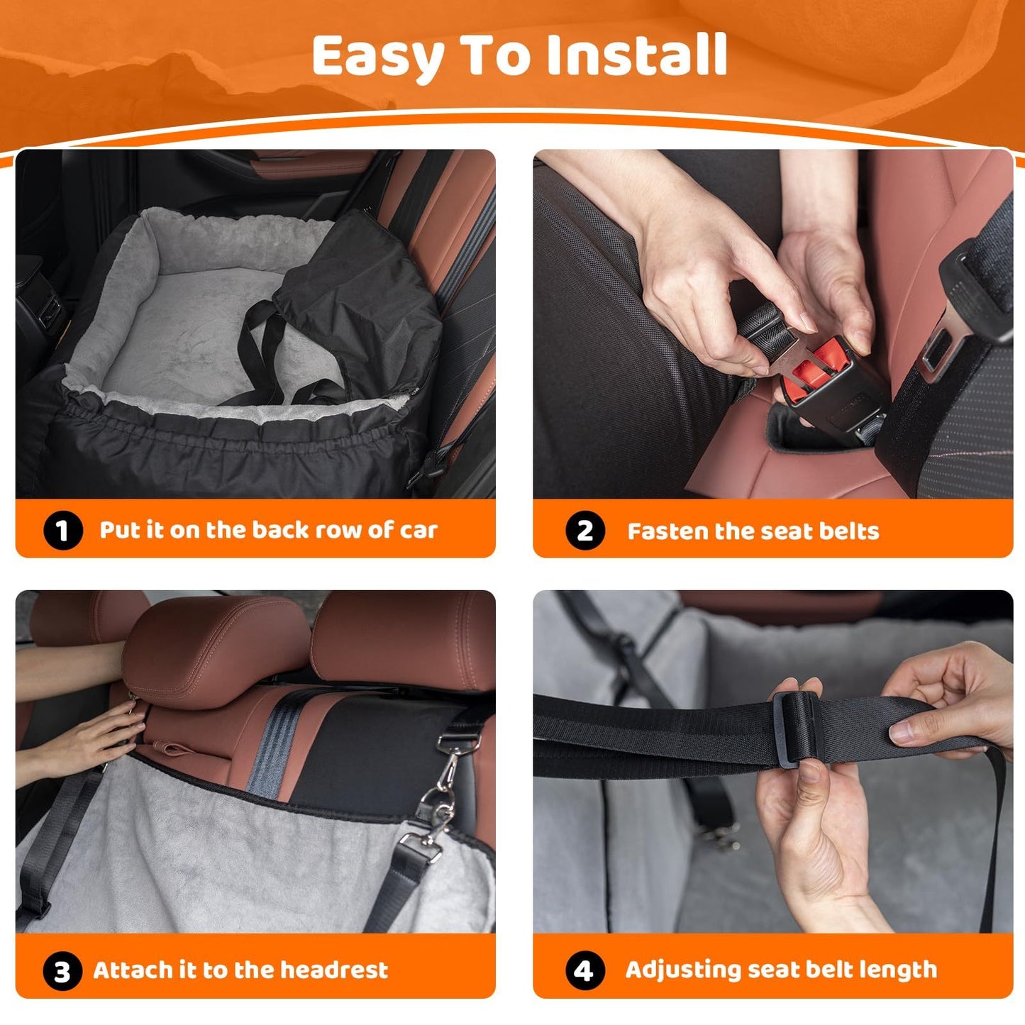 Luxury Coral Fleece Dog Booster Car Seat – Pet Travel Bed with Storage & Clip‑On Leash for Safe, Comfortable Trips