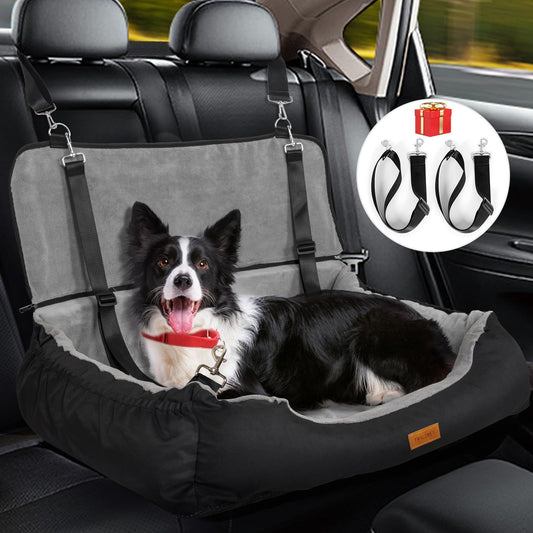 Luxury Coral Fleece Dog Booster Car Seat – Pet Travel Bed with Storage & Clip‑On Leash for Safe, Comfortable Trips