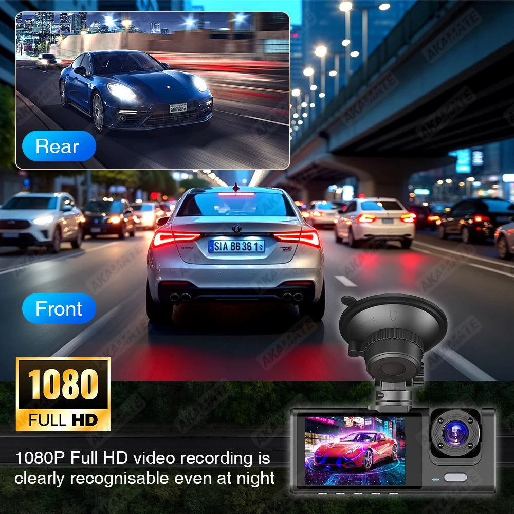 Multi-Angle 3-Channel Dash Cam – HD 1080P Car DVR with Front, Rear & Interior Cameras