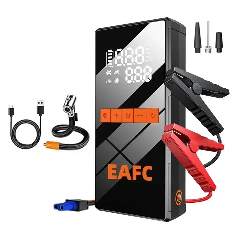 12V Portable Car Jump Starter + Wireless Tire Inflator – 4‑in‑1 Air Compressor & Fast Charging Power Bank