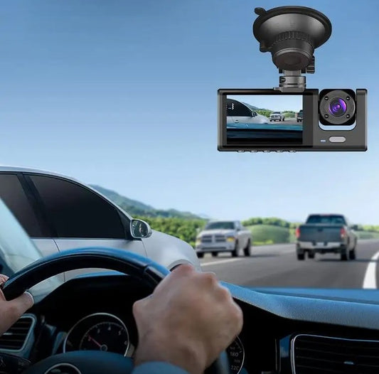 Multi-Angle 3-Channel Dash Cam – HD 1080P Car DVR with Front, Rear & Interior Cameras